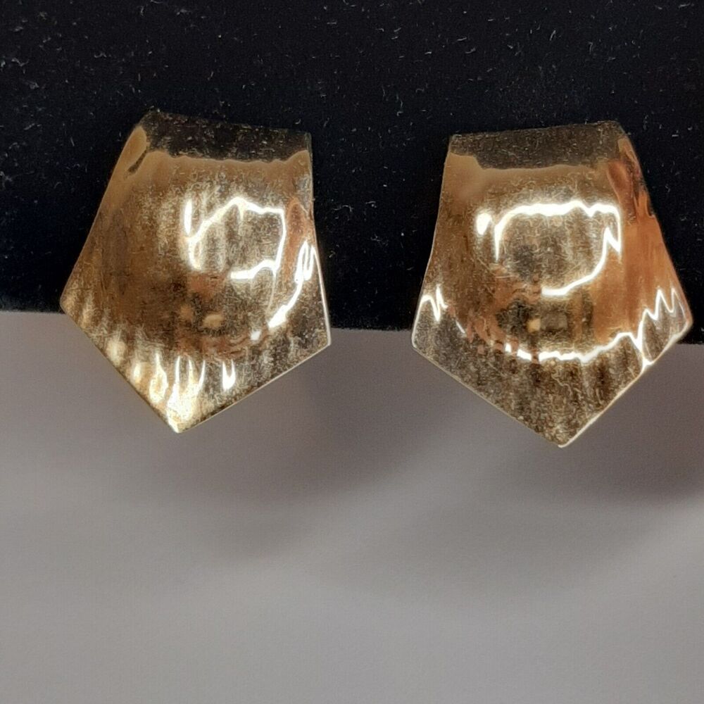 NAPIER Vtg Gold-Tone Screw-Back Clip On earrings geometric textured w/ Pat #